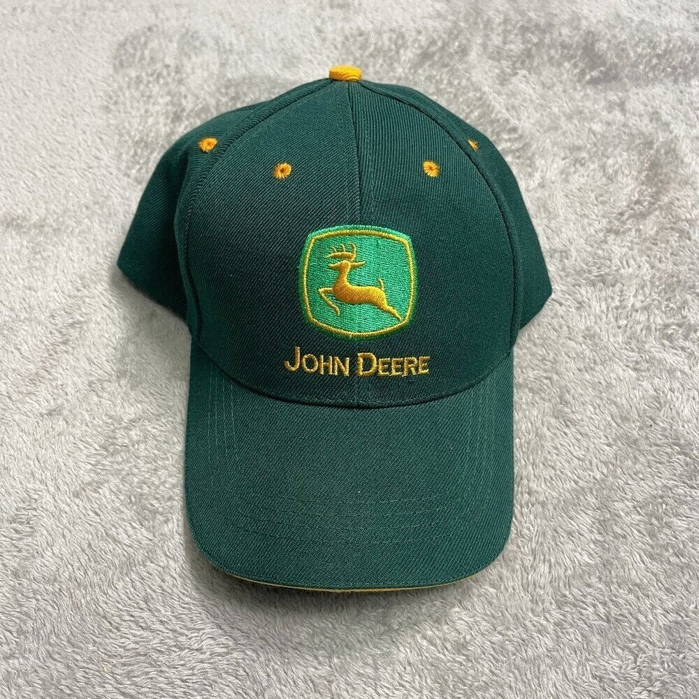 John Deere Embroidered Logo Strapback Cap Baseball Hat Green Outdoor Yard